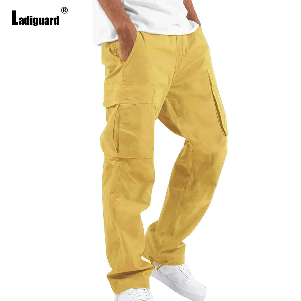 Plus Size 5xl Mens Multi-Pockets Trouser 2023 New Spring Fashion Cargo Pants Solid Purple Khaki Outdoor Casual Sweatpants Hommes