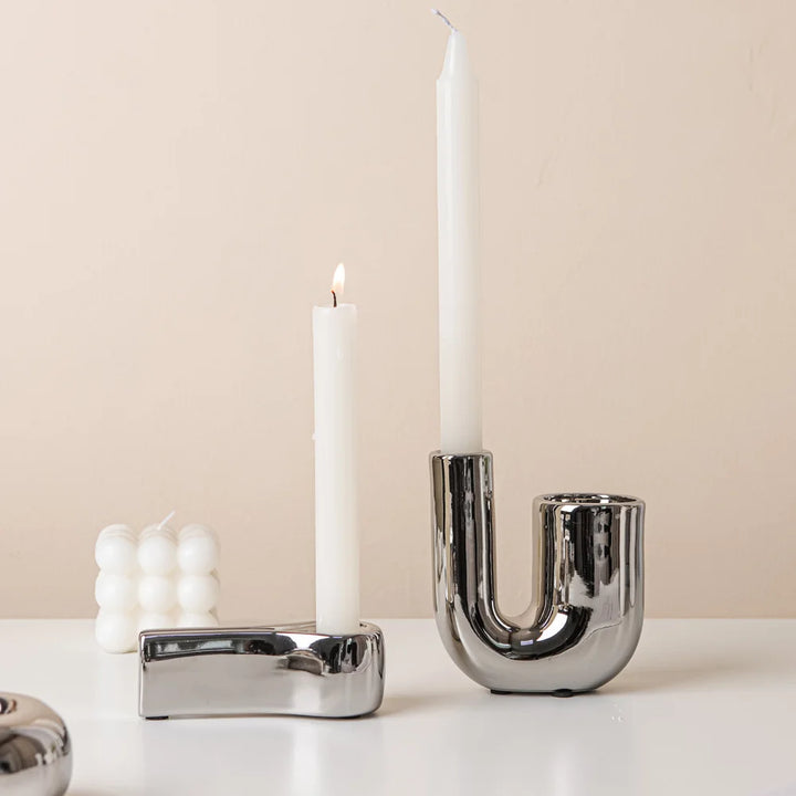 Luxury Silver Candlestick Holder – Modern Ceramic Cylinder