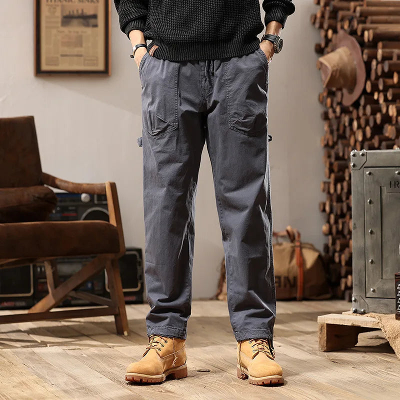 Retro Classic Cotton Cargo Pants Men Casual Loose Baggy Tactical Trousers Streetwear Clothes