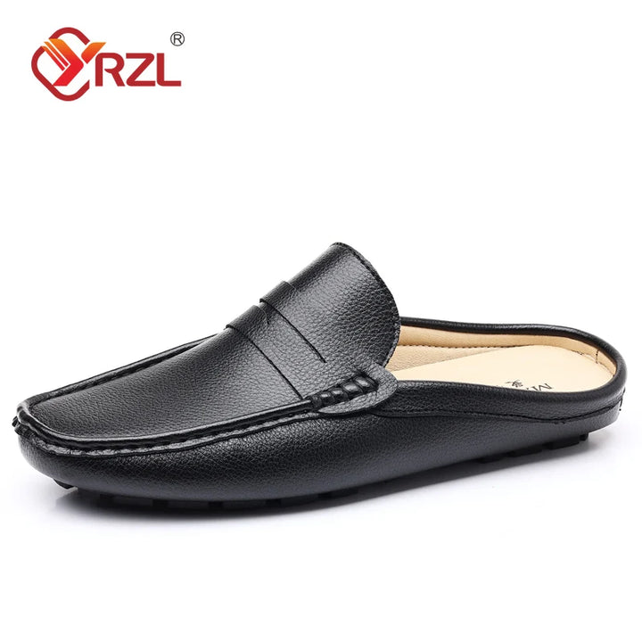 YRZL Loafers Summer Slip on Half Shoes for Men Leather Slippers Casual Breathable Comfy Loafers Moccasins Brown Black Beige