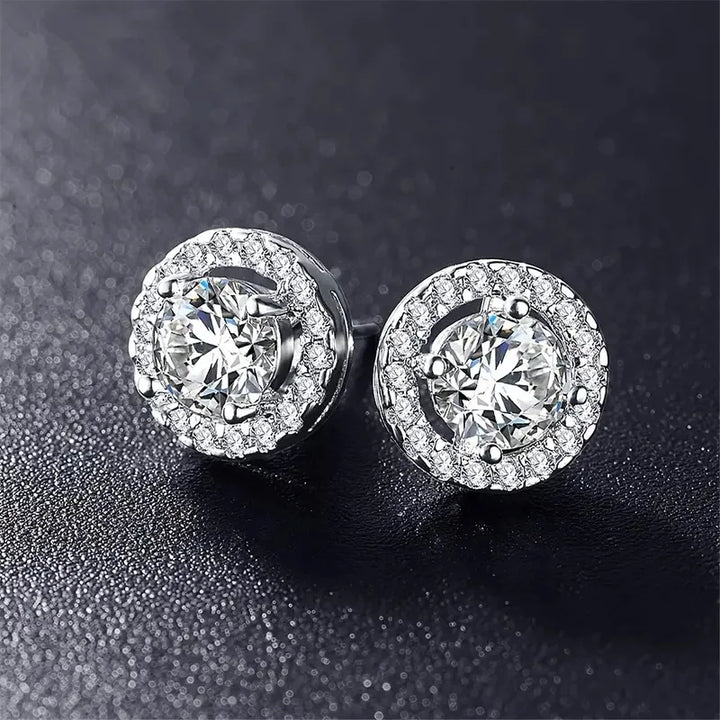 Luxury Round Zirconia Stud Earrings Full Diamonds Earring Men Women's Fashionable Cross-border Best Seller Jewelry