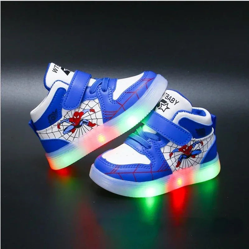 Disney Children's Led Light Shoes Fashion Aoger Spiderman Boys Sneakers Girls Cartton Casual Shoes Breathable Kids Sport Shoes