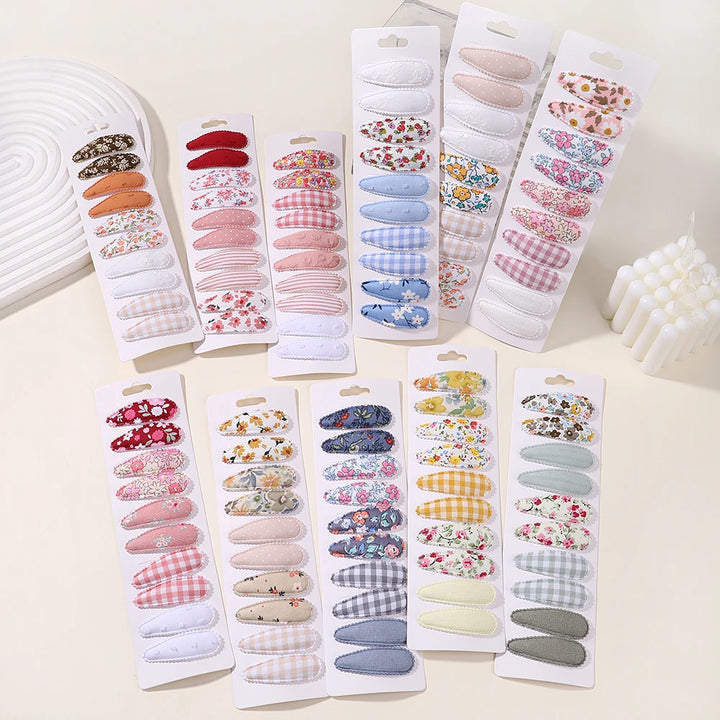 10pcs Fresh Print Cotton Hair Clips – Plaid BB Hairpins for Kids