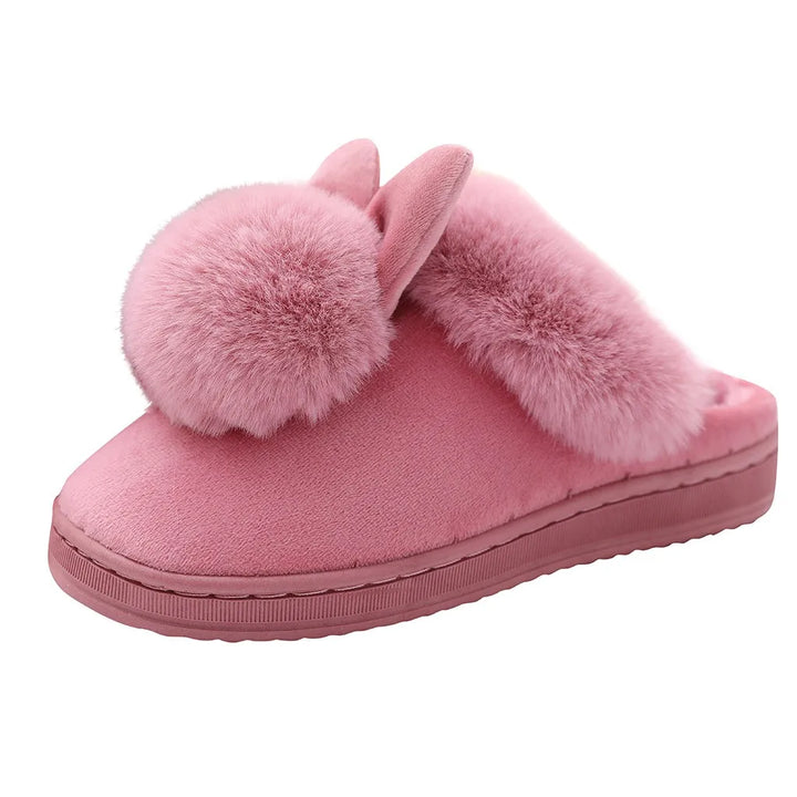 Women'S Winter Plush Rabbit Ear Indoor Cotton Mop Thick Soft Sole Slides Men Women Indoor Floor Flat Home Non-Slip Shoes