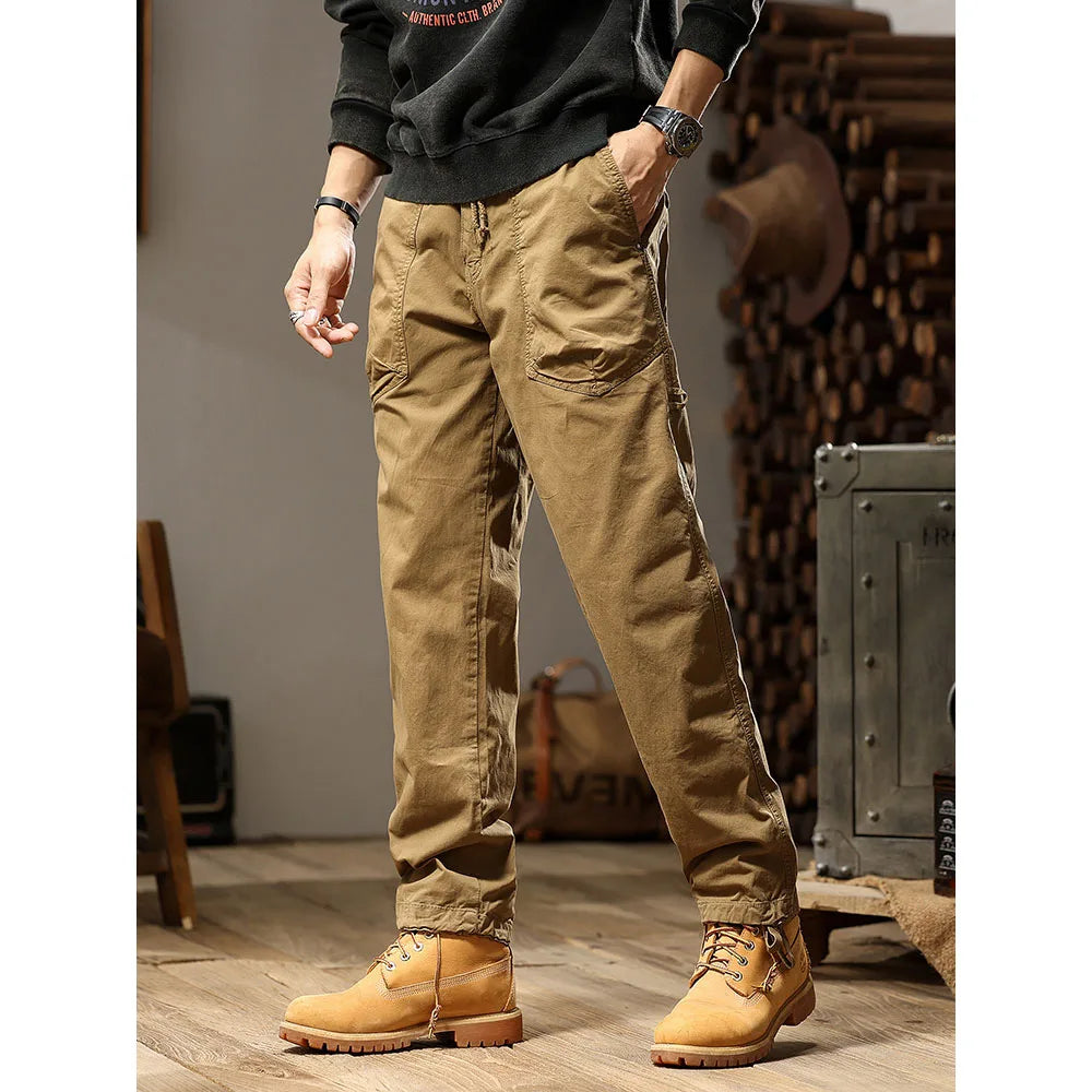 Retro Classic Cotton Cargo Pants Men Casual Loose Baggy Tactical Trousers Streetwear Clothes