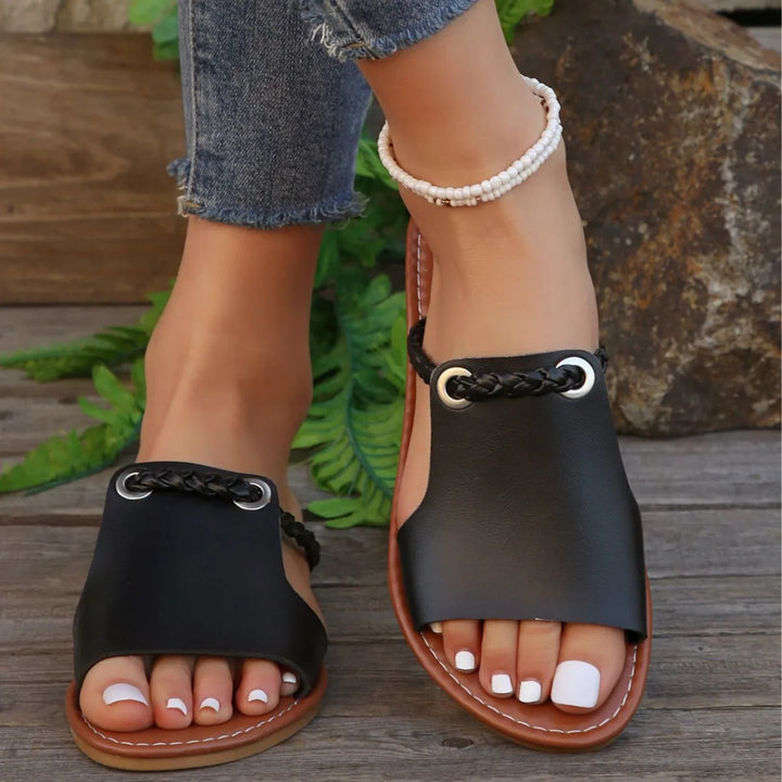 Women's Square Head Sandals – Cross Flat Summer Flip-Flops