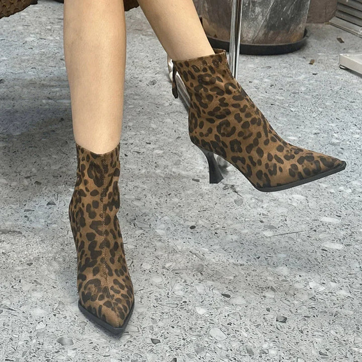 Leopard Print Women Ankle Boots Fashion Elegant Dancing Party Prom Shoes High Heel Women's Modern Short Booties