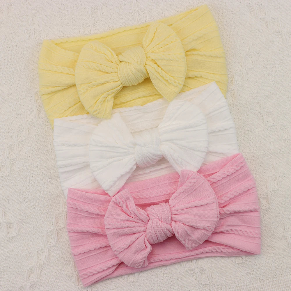 Knit Bows Baby Headbands – Elastic Nylon Set