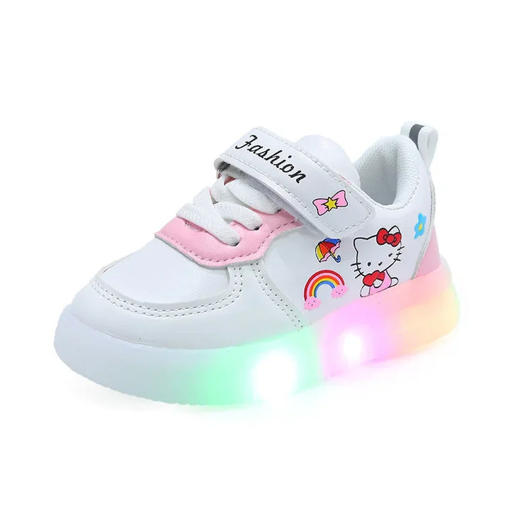 Sanrio LED Kids Shoes for Girls Cute Cartoon Hello Kitty Shoes Summer Girl Kawaii Shoes Soft Bottom Sneakers Casual Shoes