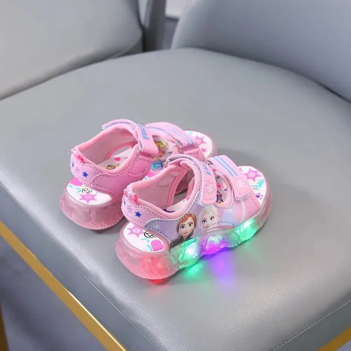 Disney Boys Girls Frozen Elsa Princess Led Light Up Luminous Sports Sandals Summer Kids Sandals Non-slip Toddler Shoes