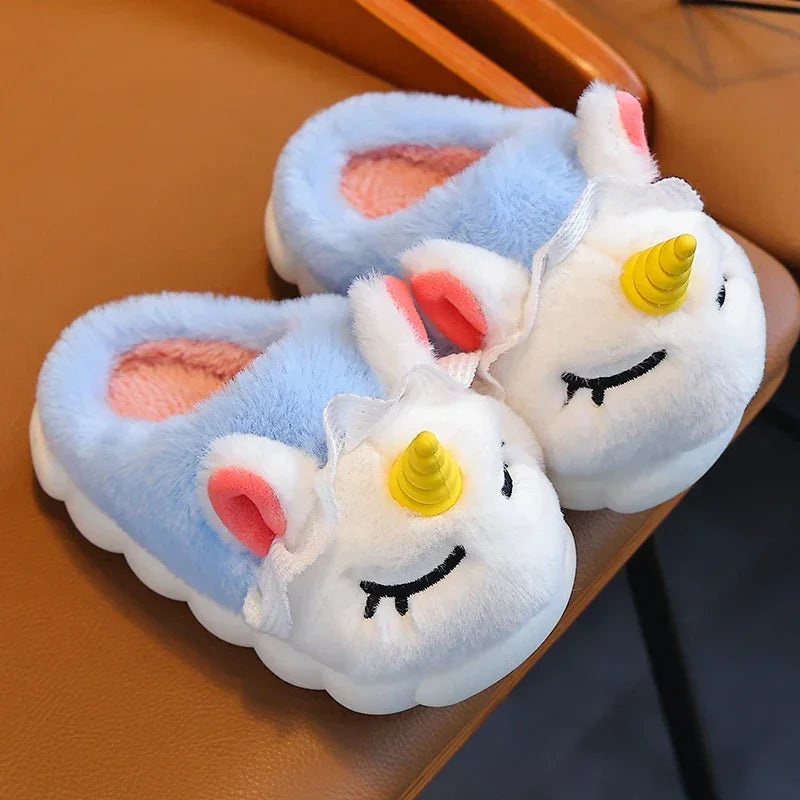 New Winter Kids Plush Slippers Cartoon Unicorn Children's Indoor Slides Non-Slip Soft Mule Girls Boys Warm House Cotton Shoes