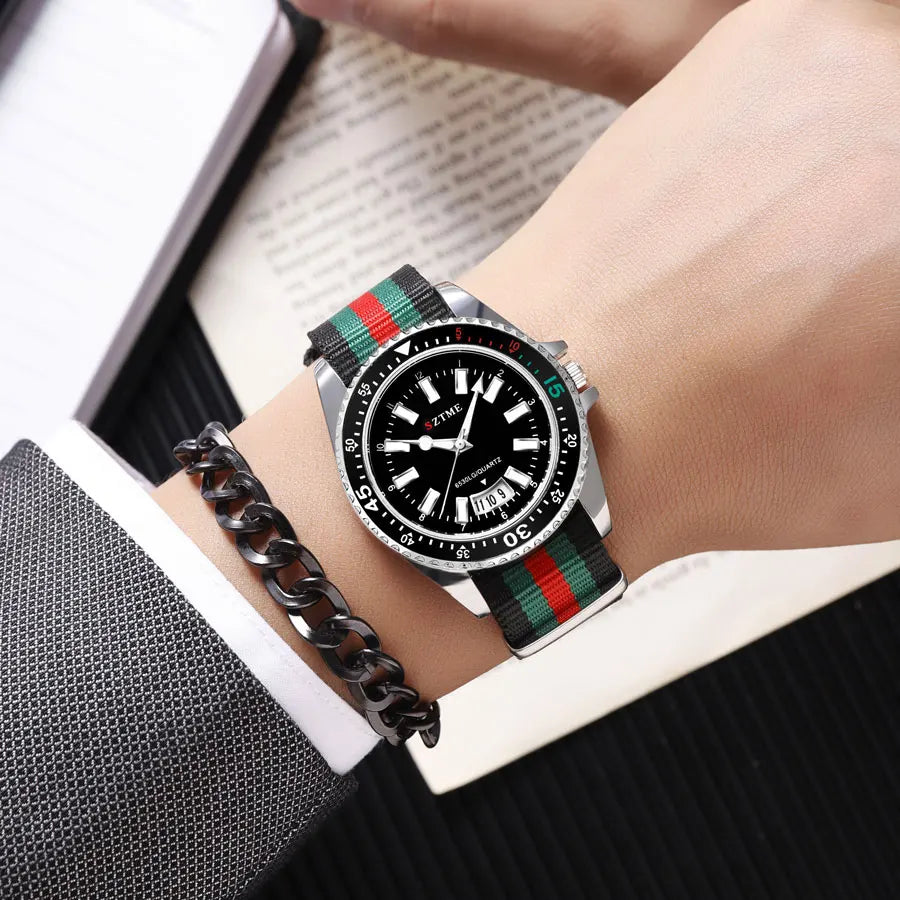 New fashionable men's nylon strap calendar watch, luxurious and simple business men's and women's night light quartz watch