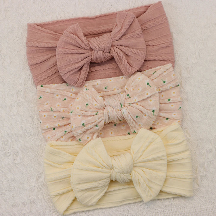 Knit Bows Baby Headbands – Elastic Nylon Set