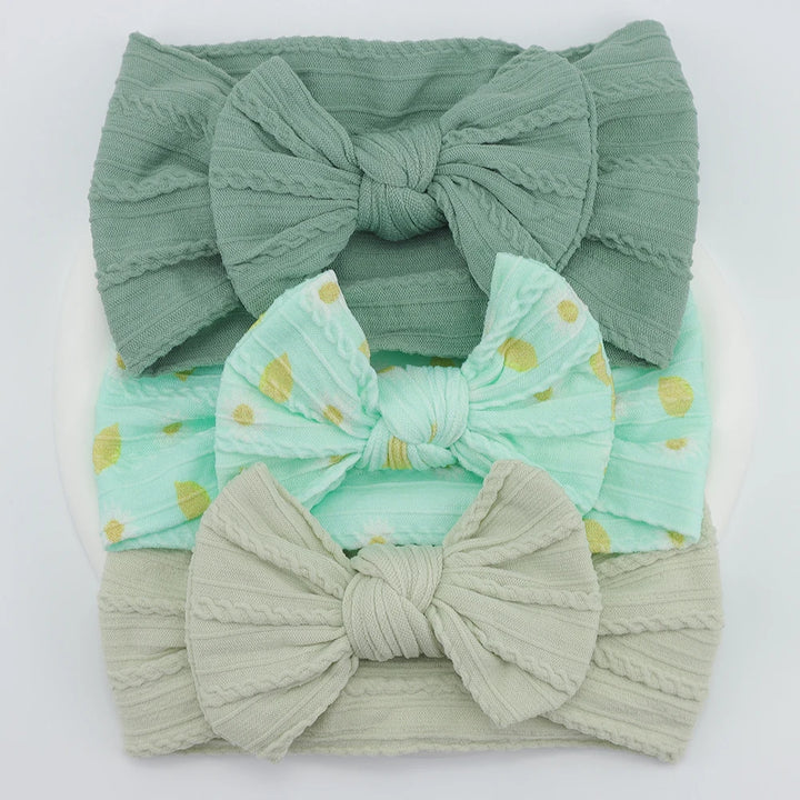 Knit Bows Baby Headbands – Elastic Nylon Set