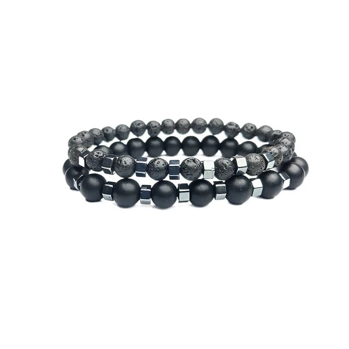 New In Frosted Black Bead Volcanic Stone Men’s Bracelet Set Double Layer Nature Stone Beaded Bracelets Gifts