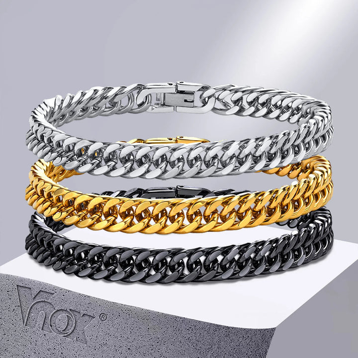 Vnox Men's Stainless Steel 8MM Link Chain Miami Cuban Bracelets for Male Boys Gifts Jewelry, Length 19cm/21.5cm