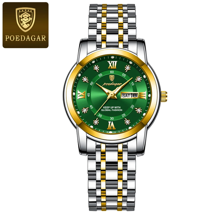 POEDAGAR Women Wristwatch Luxury Quartz Ladies Watch Waterproof Stainless Steel Luminous Date Week Women's Watches Dress Clock