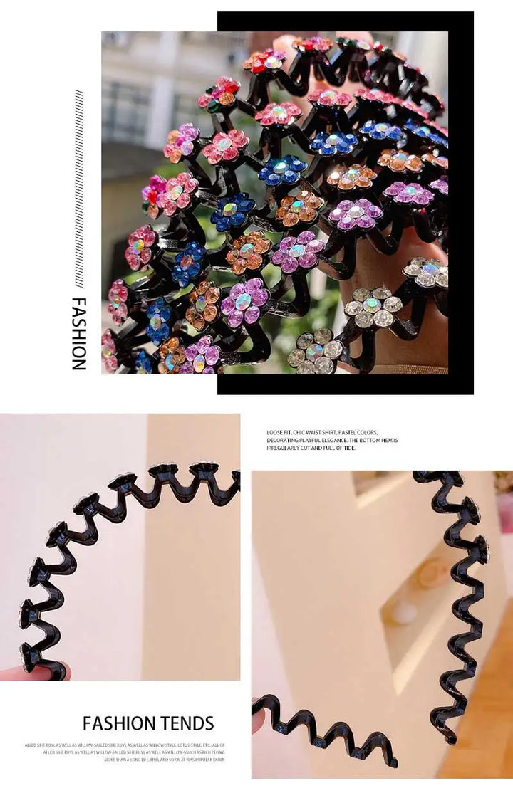 New Non-slip Rhinestone Headbands Solid Wave Hairbands for Women Girls Bezel Fashion Hair Hoop Ladies Boutique Hair Accessories