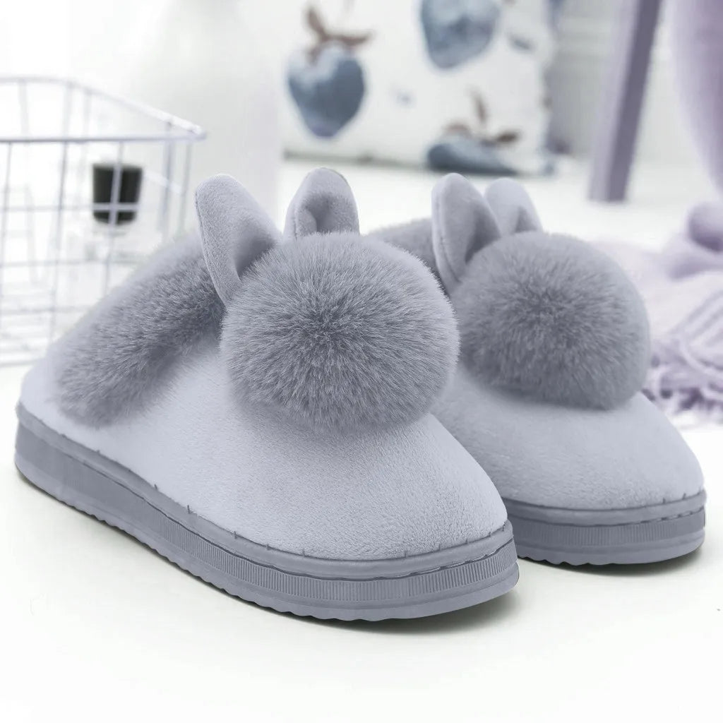 Women'S Winter Plush Rabbit Ear Indoor Cotton Mop Thick Soft Sole Slides Men Women Indoor Floor Flat Home Non-Slip Shoes