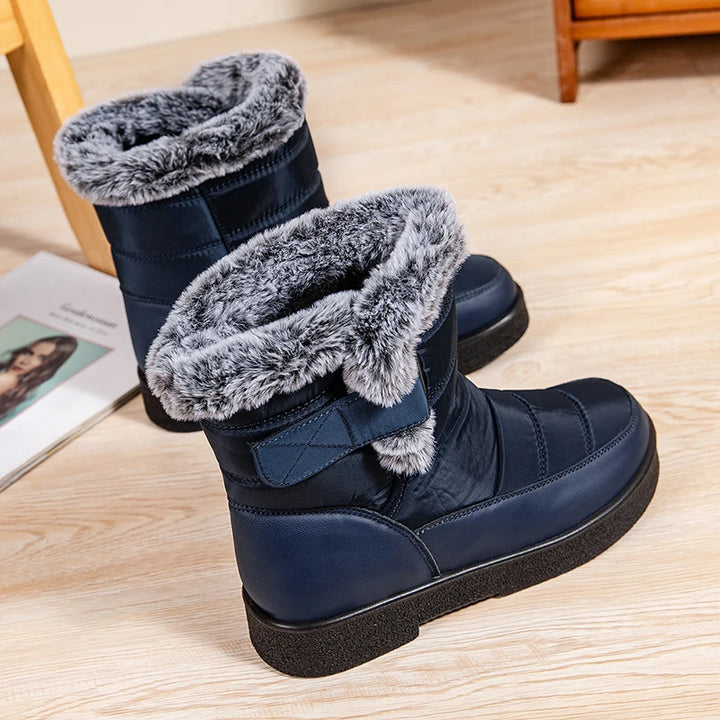 Women Large Size 44 Waterproof Cotton Boots Winter Warm Furry Snow Booties Outdoor Hook Loop Thicken Plush Ankle Boots Mujer