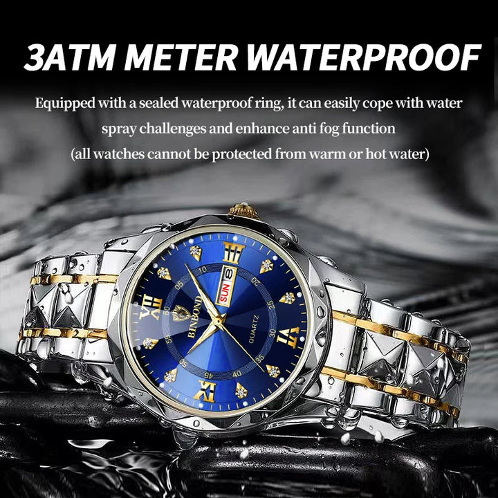 BINBOND Top Brand Luxury Fashion Quartz Watch Men Waterproof Week Date Clock Stainless Steel Sport Watch Men Quartz Wristwatch