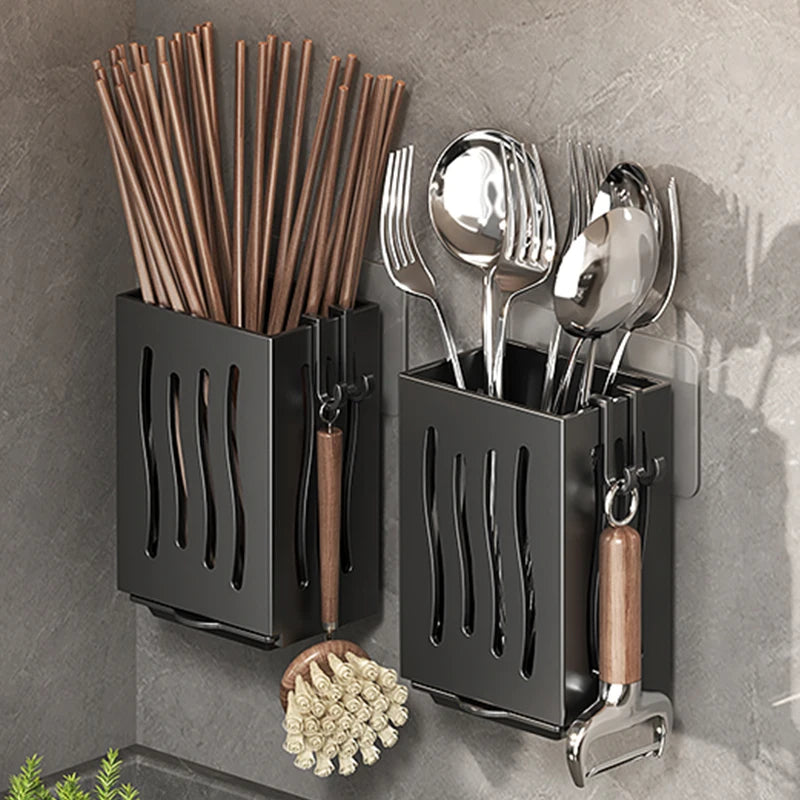 Multifunctional Kitchen Utensil Storage Rack Chopstick Draining Holder Wall-Mounted Freestanding Cutlery Tableware Organizer Box