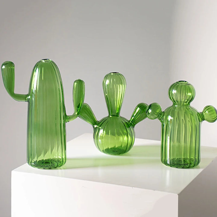 Cactus Glass Vase – Modern Transparent Decorative Bottle