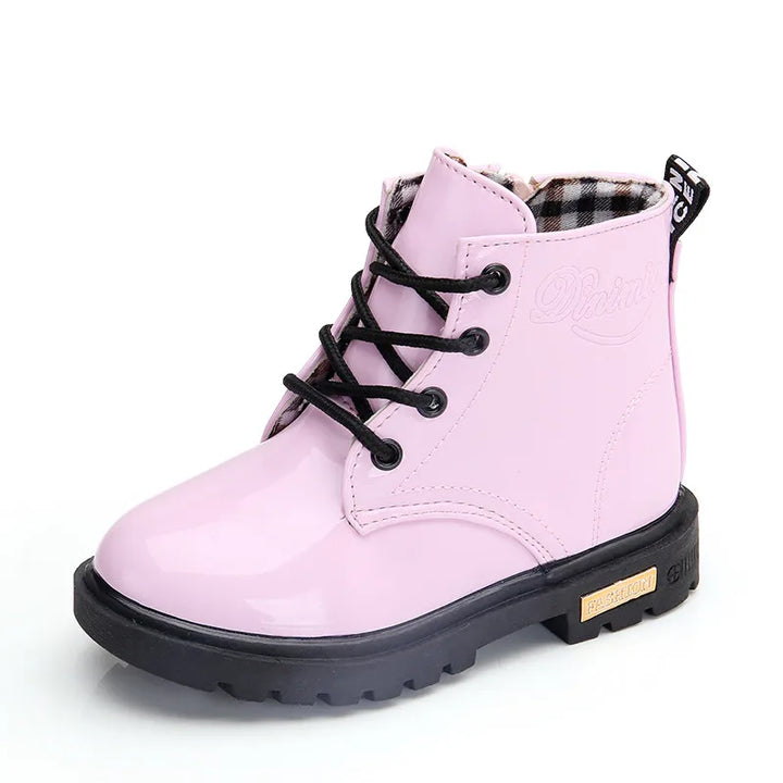 Winter PU Leather Boots – Kids' Waterproof Plush Shoes