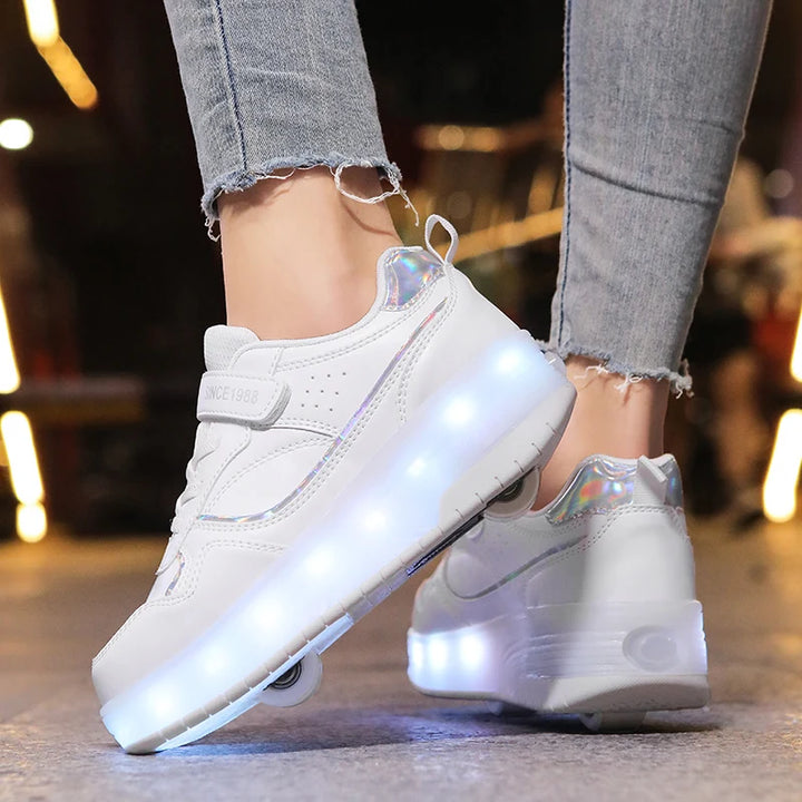 Pink Fashion Girls Boys LED Light Roller Skate Shoes for Children Kids Sneakers with Wheels Two Wheels Sneakers for Boys Kids