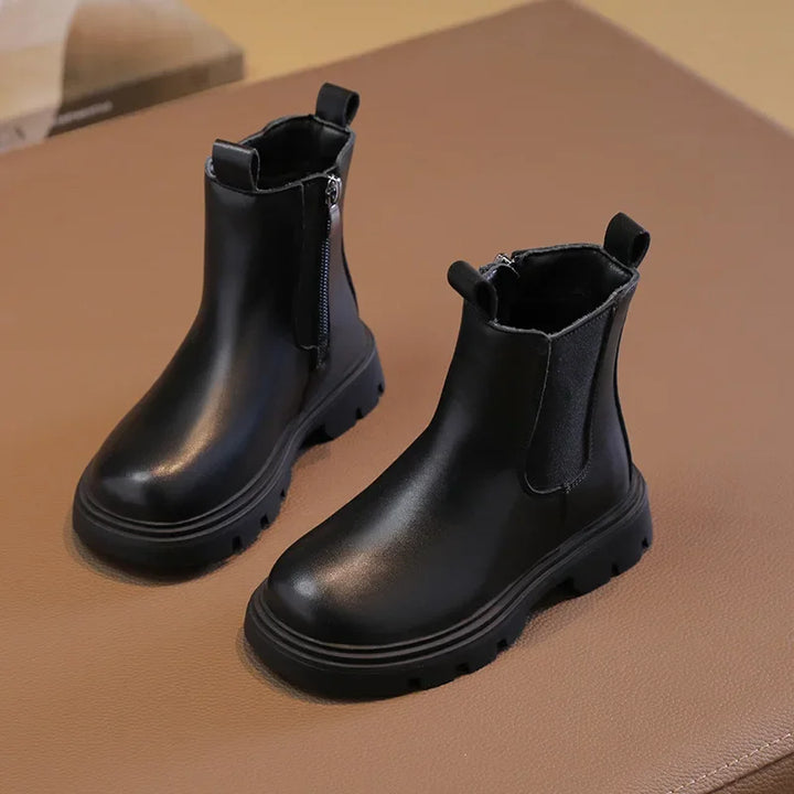 Classic Children's Black Boots Simple Thick Bottom Autumn Boots for Girls Matte PU Leather Kids Fashion Ankle Boots Round-toe