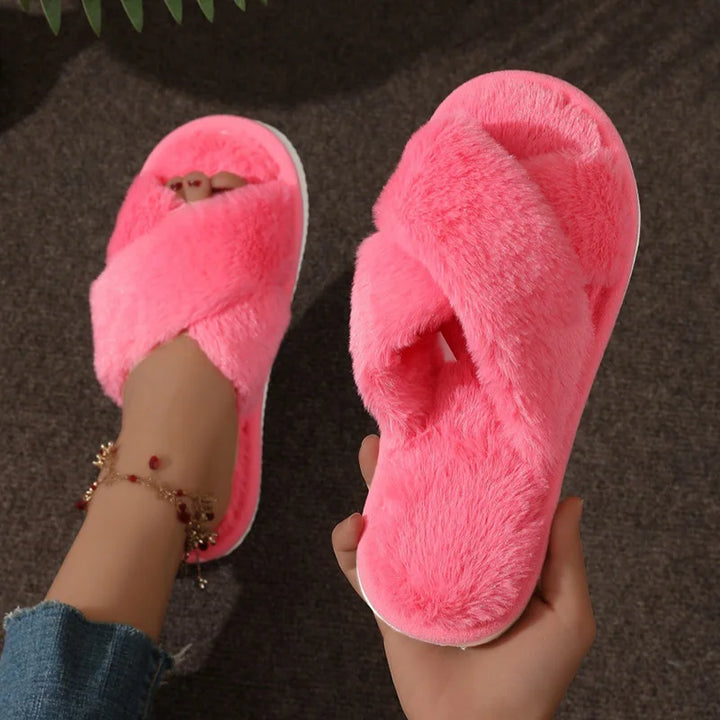 Fashion Leopard Print Fluffy Slippers Women Light Faux Fur Warm Home Slippers Woman Comfort Flat Heel Plush House Slides Shoes