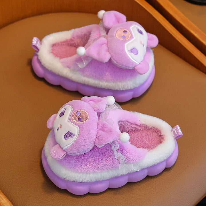 Winter Cartoon Slippers – Kids' Fluffy Non-Slip Mules