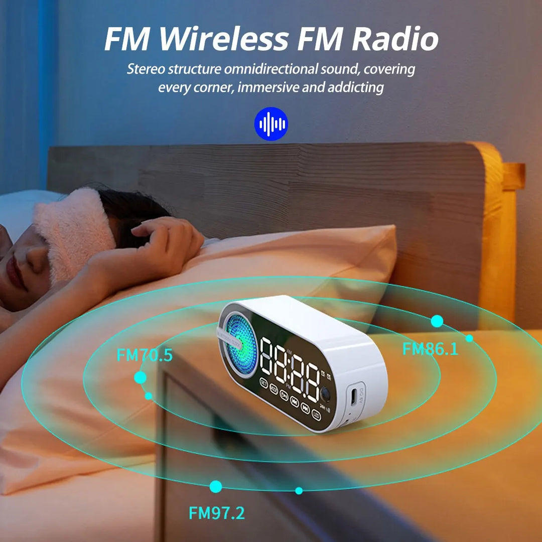 Bluetooth 5.0 Wireless Speaker Multi-functional Loud Subwoofer Clock Mini Smart Alarm Clock Speaker FM Radio Desktop Music Play