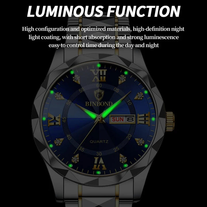 BINBOND Top Brand Luxury Fashion Quartz Watch Men Waterproof Week Date Clock Stainless Steel Sport Watch Men Quartz Wristwatch