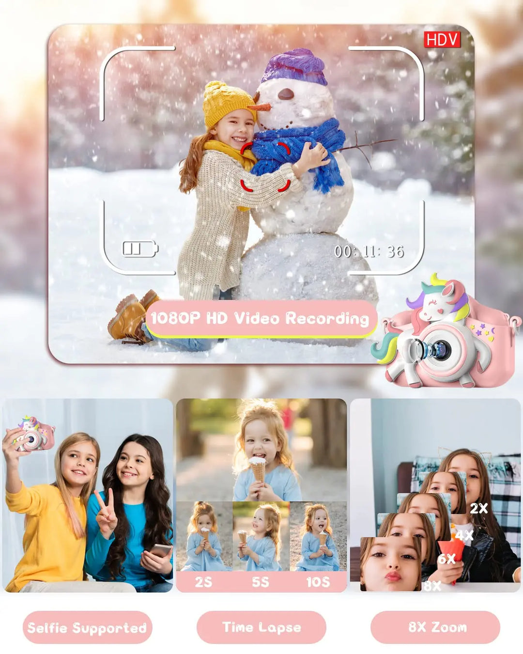 Kids Selfie Camera – 20MP HD 1080P with 32GB Card