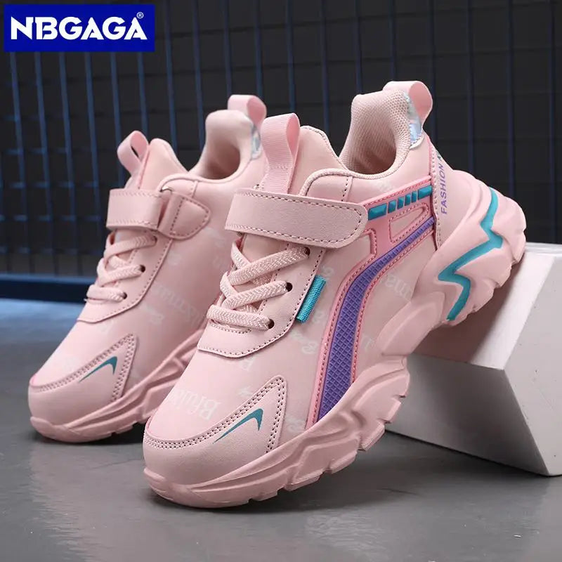 Kids Casual Pink Girls Leather Shoes Fashion For 7-15y Lightweight Running Young Student's Children Sports Girl's Shoe NBGAGA