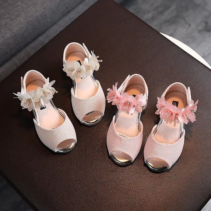 Girls Rhinestone Flower Shoes Low Heel Flower Wedding Party Dress Pump Shoes Princess Shoes For Kids Toddler