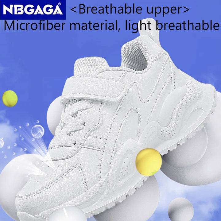 White Children's Leather Casual Shoes For Boy Girls Outdoor Running Sneakers Breathable Mesh Kids School Walking Sport Non Slip