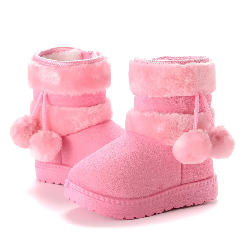 New Girls Snow Boots Winter Comfortable Thick Warm Kids Boots Lobbing Ball Thick Children Autumn Cute Boys Boots Princess Shoes