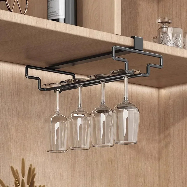 Hanging Punch-free Wine Glass Holder Household Under Cabinet Champagne Glass Storage Rack Shelf Kitchen Multi-purpose Organizer