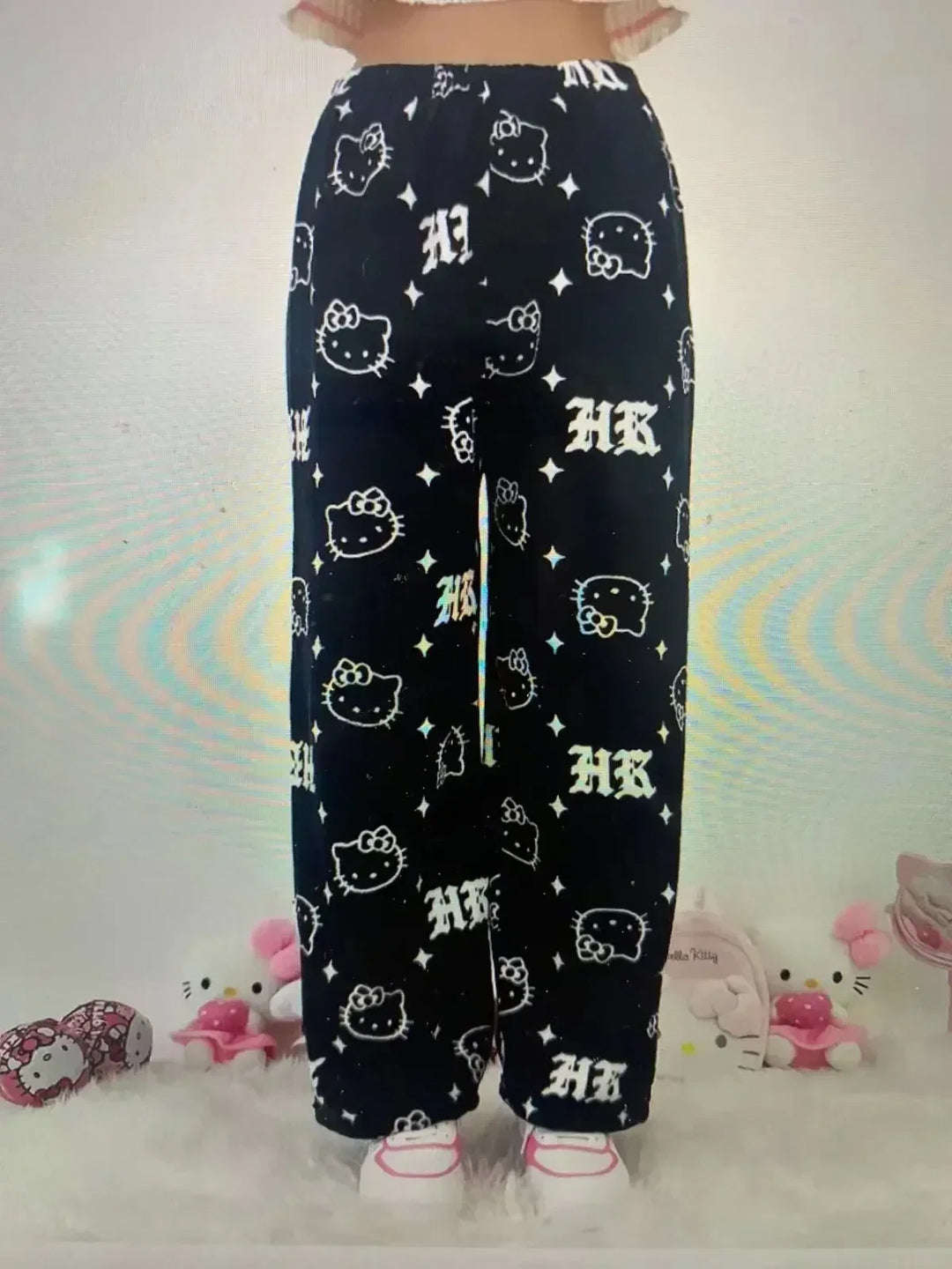 Sanrio Hello Kitty Y2k Kawaii Anime Flannel Pajamas Women'S Warm Woolen Cartoon Casual Home Pants Autumn Winter Fashion Trousers