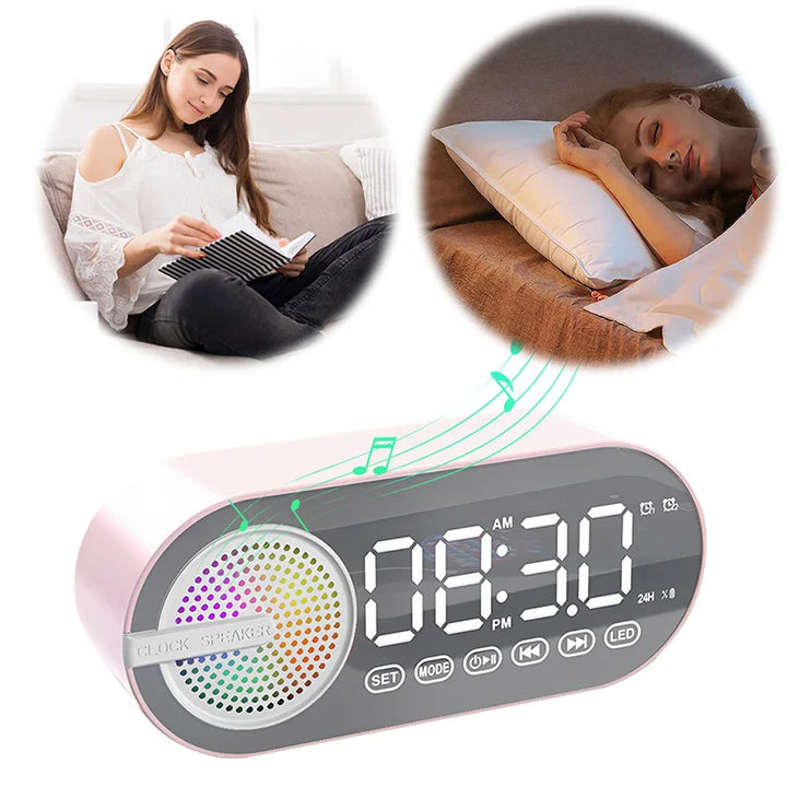 Bluetooth 5.0 Wireless Speaker Multi-functional Loud Subwoofer Clock Mini Smart Alarm Clock Speaker FM Radio Desktop Music Play