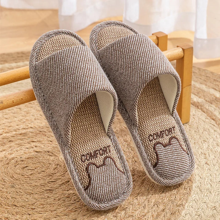 Linen Slippers Indoor Home Breathable Women Men Slides Linen Couples Anti-slip Shoes Beach Sandals Shoes Comfortable Flats TG20