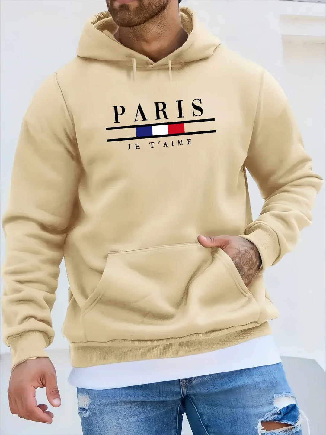 Fashionable Men's Hoodie with Street Casual Sports Style Long Sleeve and Kangaroo Pocket Fleece Sweatshirt for Autumn and Winter