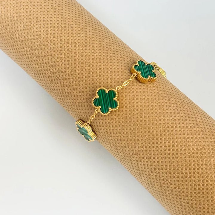 Gold Plated Clover Bracelet – Adjustable, Double-Sided