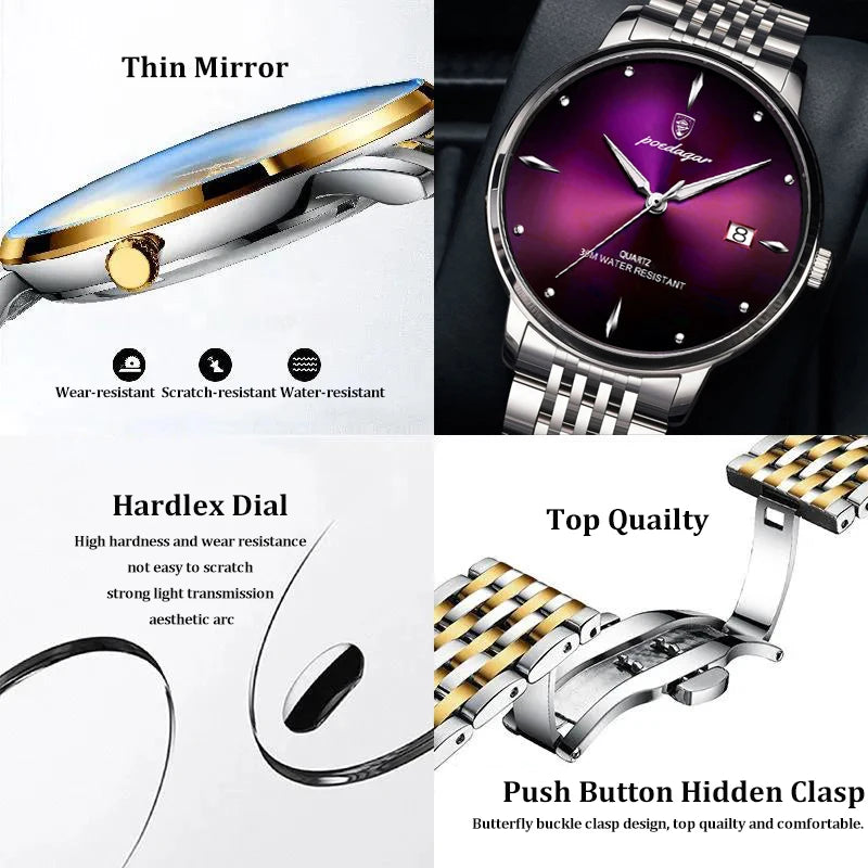 POEDAGAR Luxury Sports Men Watch Waterproof Luminous Stainless Steel Date Wristwatch For Man Quartz Clock Business Men's Watches