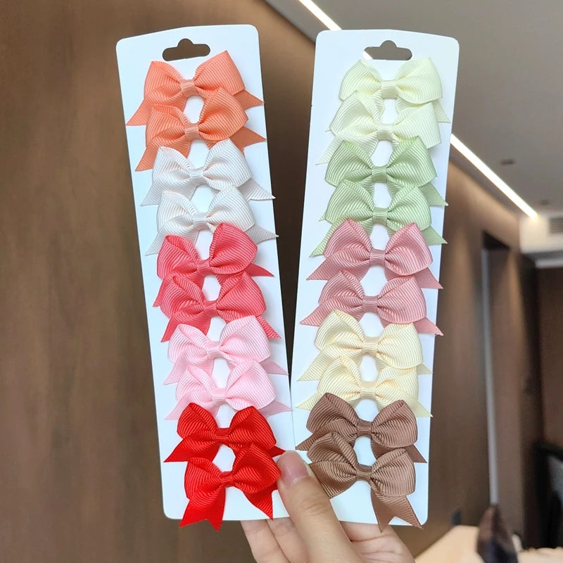 10pcs Solid BB Hair Clips – Ribbon Bowknots for Kids