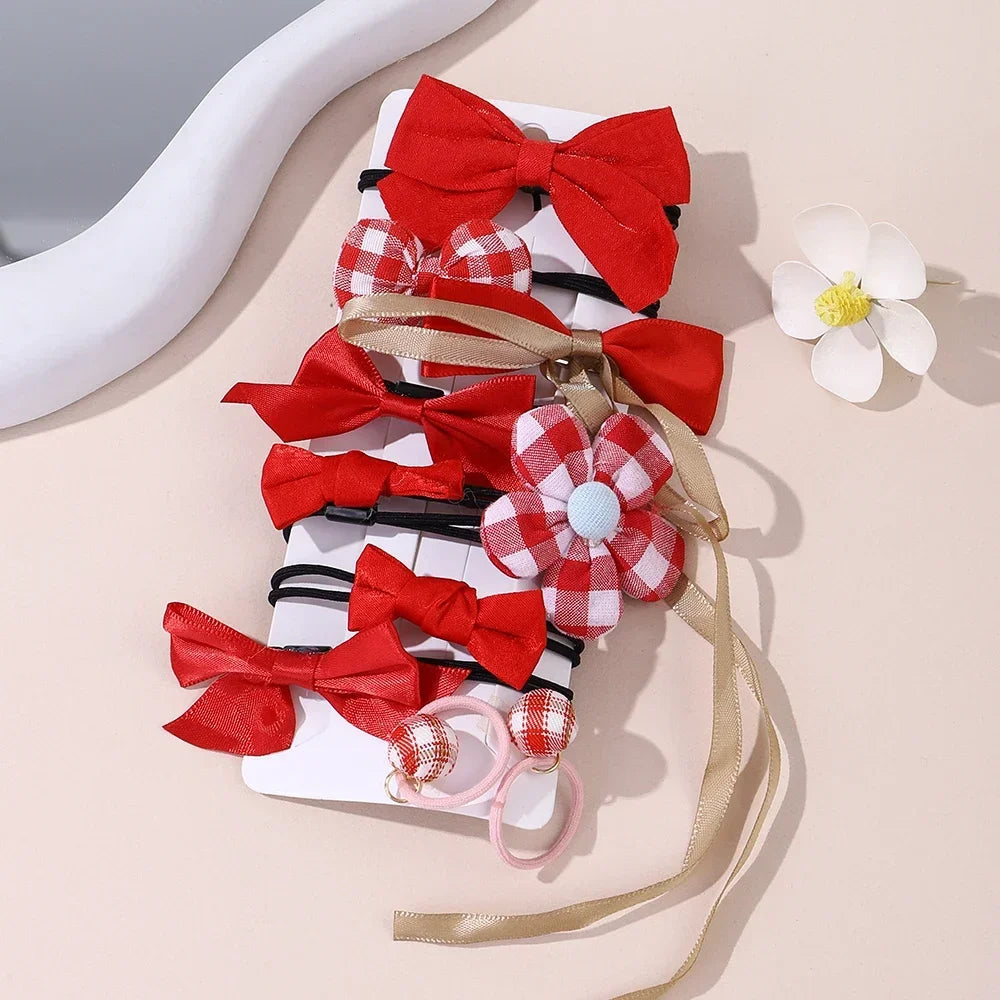 10pcs Girls Cartoon Hair Bands – Bow & Flower Ties