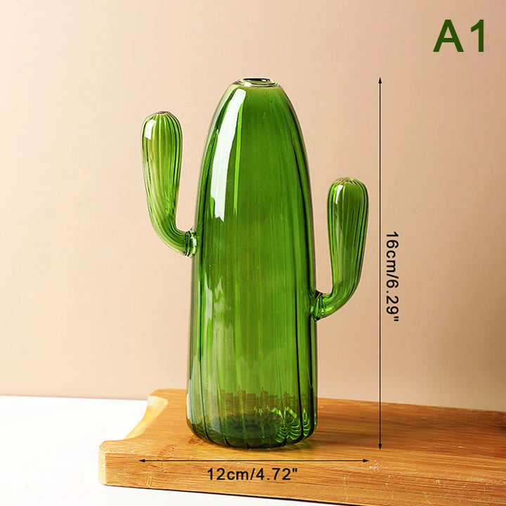 Cactus Glass Vase – Modern Transparent Decorative Bottle