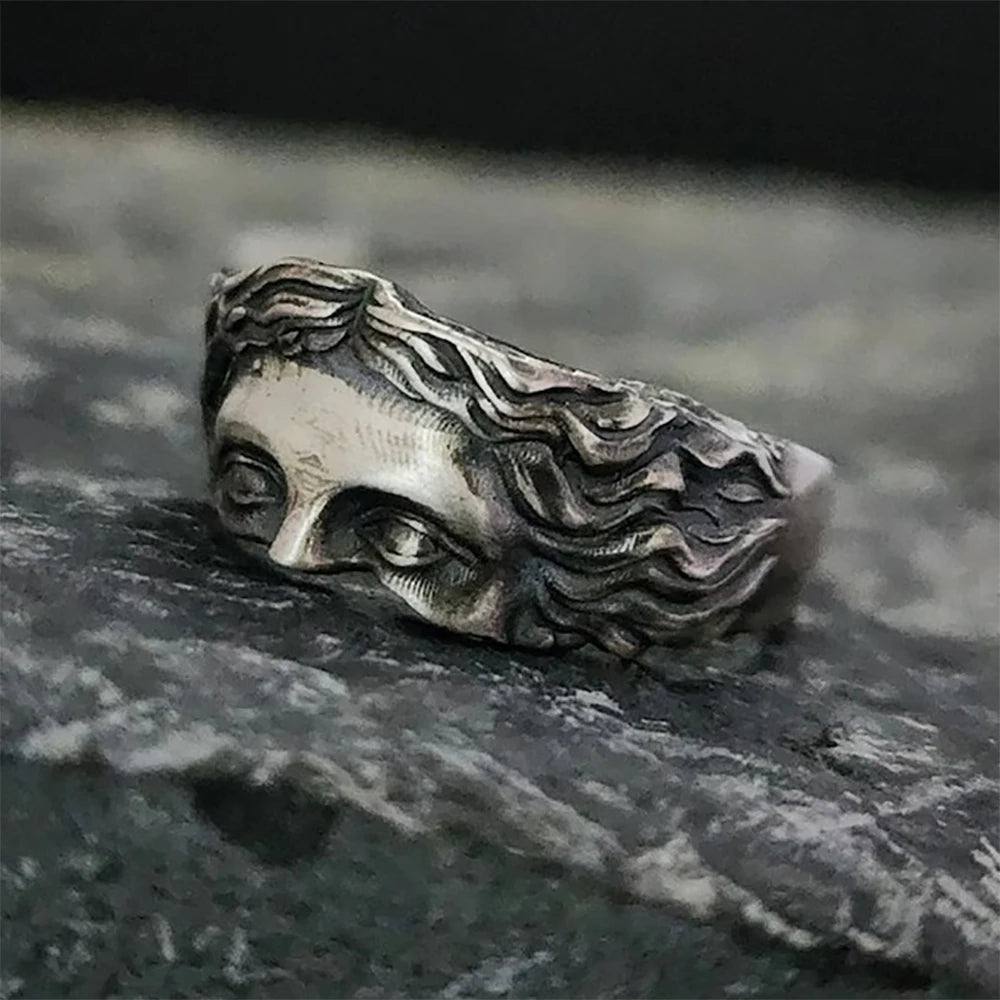 Rings For Men Creative Venus Mask Ring, Retro Thai Silver Relief With Adjustable Opening Ring Confessing Gift